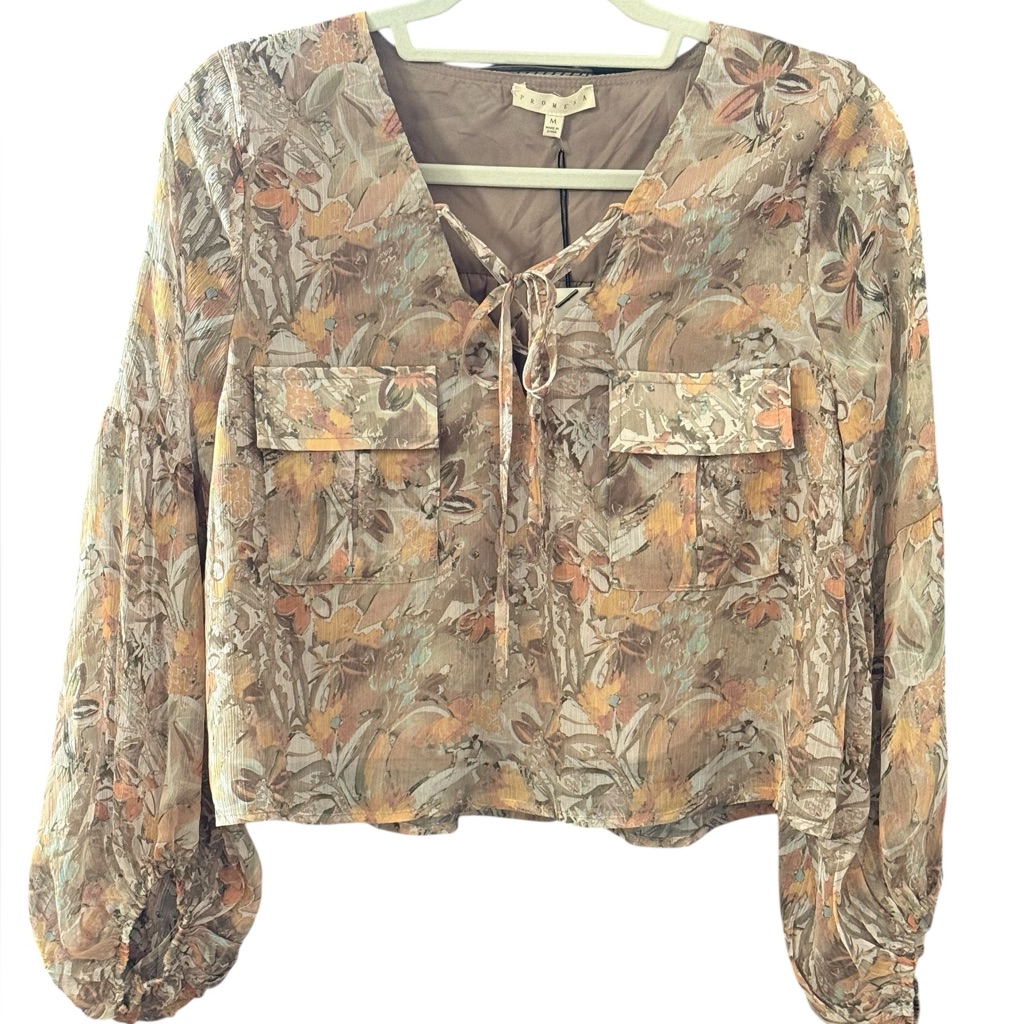 New Promesa Lace-Up Cropped Peasant Top Fall Colors Medium $56